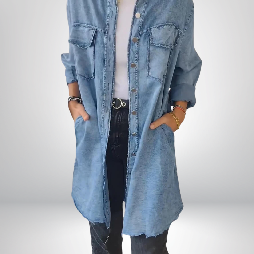 Krystyna - Stylish Long Sleeved Denim Jacket With Collar