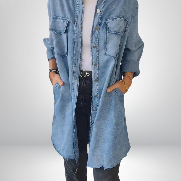 Krystyna - Stylish Long Sleeved Denim Jacket With Collar