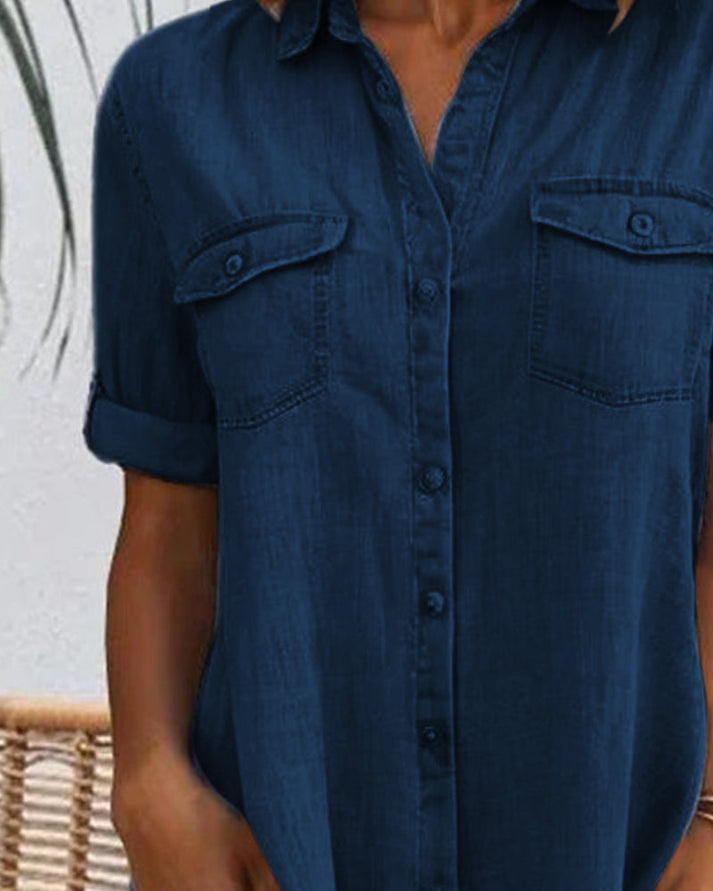 Sveta - Short Sleeve Button Denim Dress