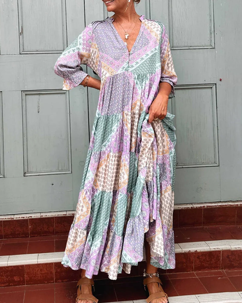 Gunilla -  Printed V-Neck Dress