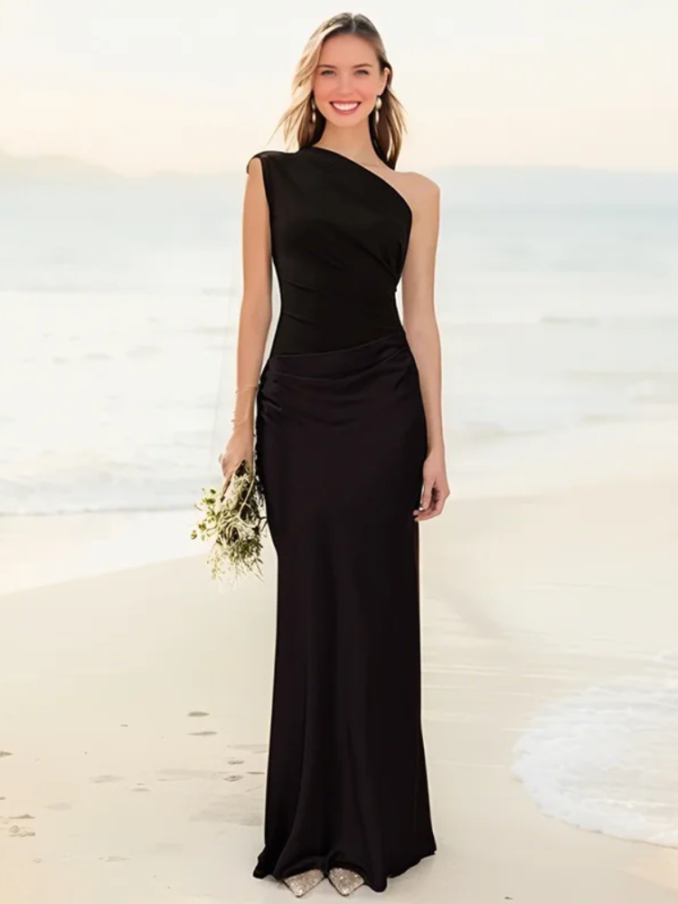 Aleida - One Shoulder Satin Maxi Dress