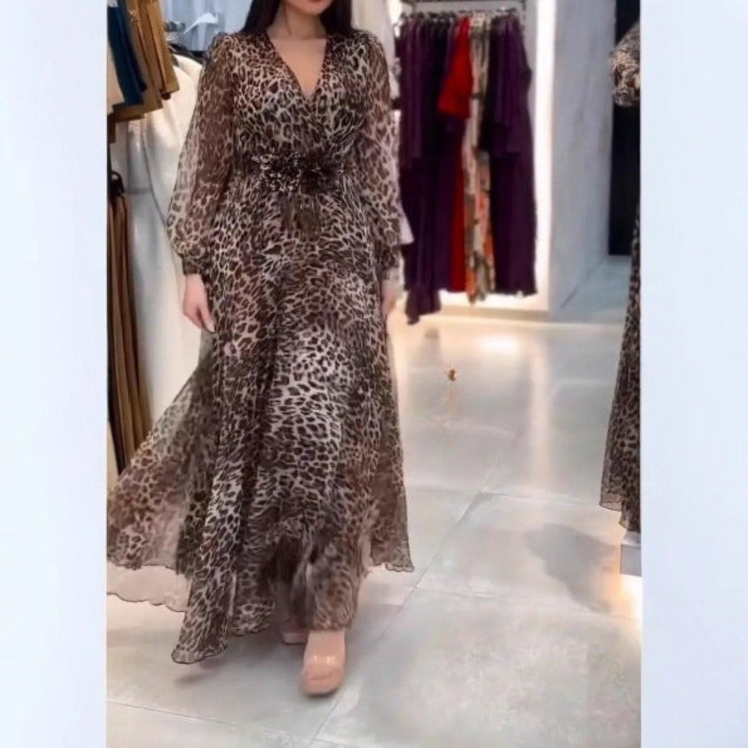 Nalera - Elegant Leopard Print Mxi Dress