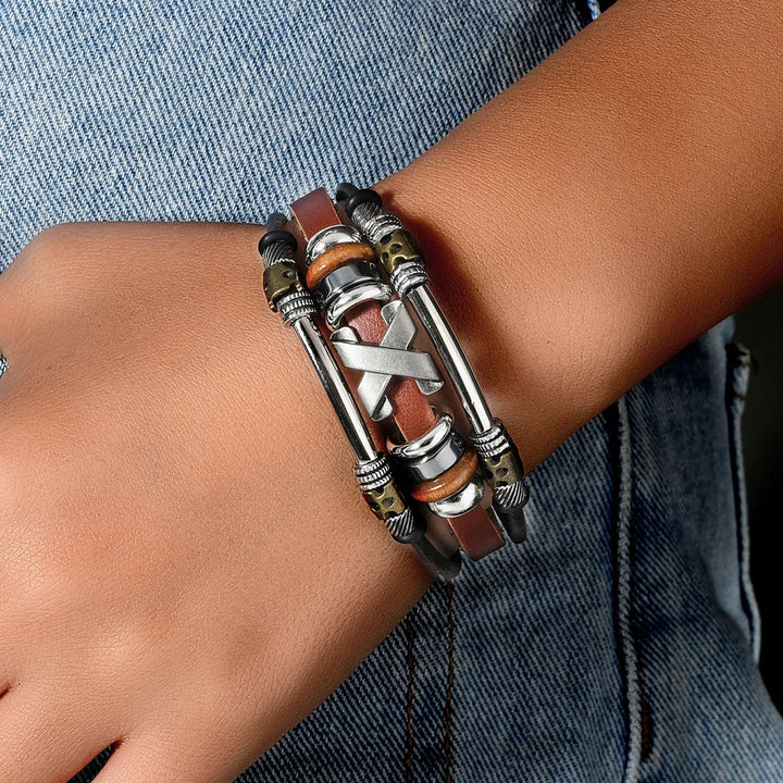 Garland - Multi-Layer Cross Leather Cuff Bracelet