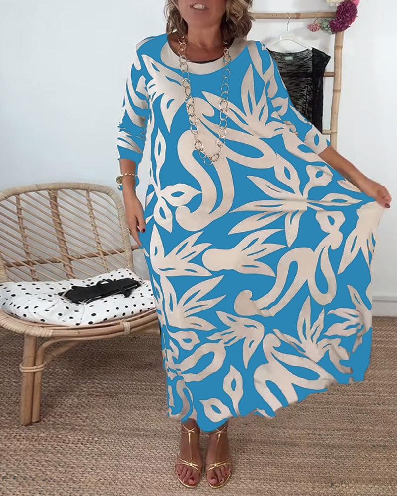 Halina - Round Neck And Long Sleeves With Print Dress