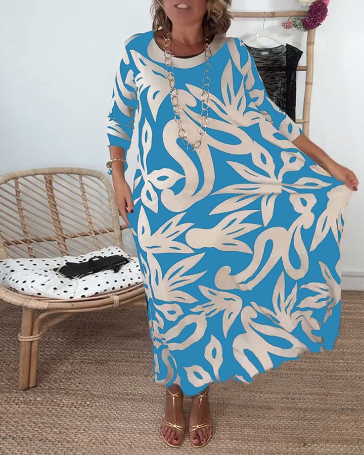 Halina - Round Neck And Long Sleeves With Print Dress