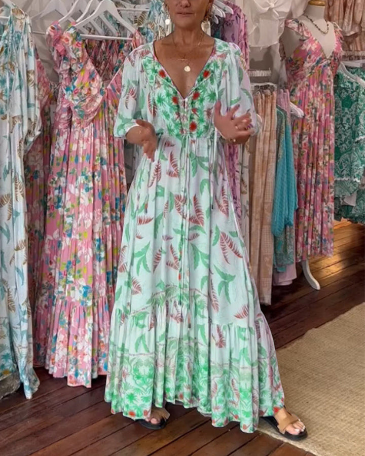 Minea - Long Dress With Leaf Print