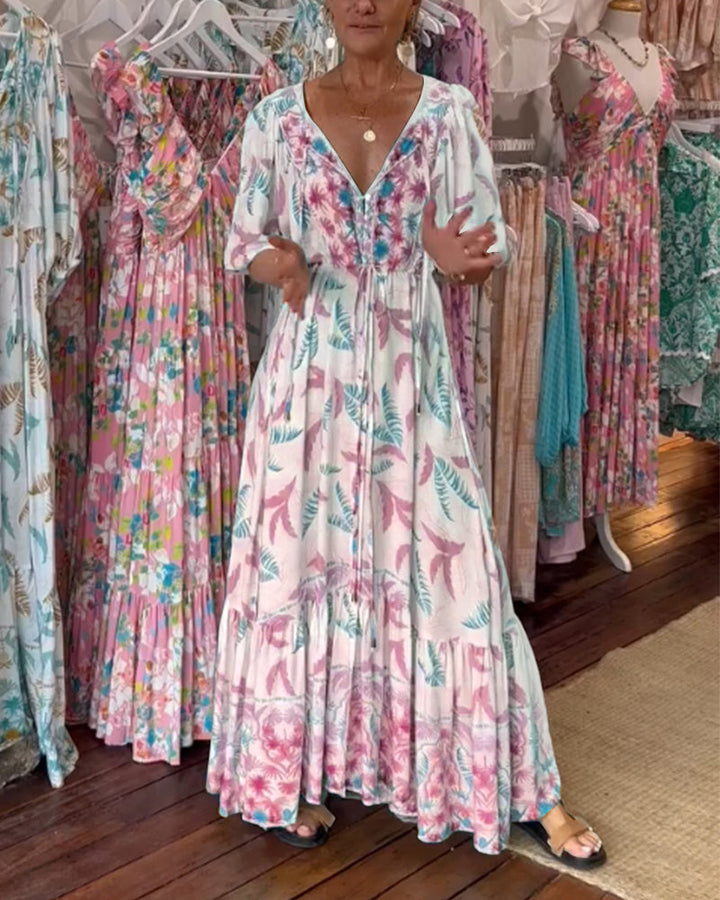 Minea - Long Dress With Leaf Print