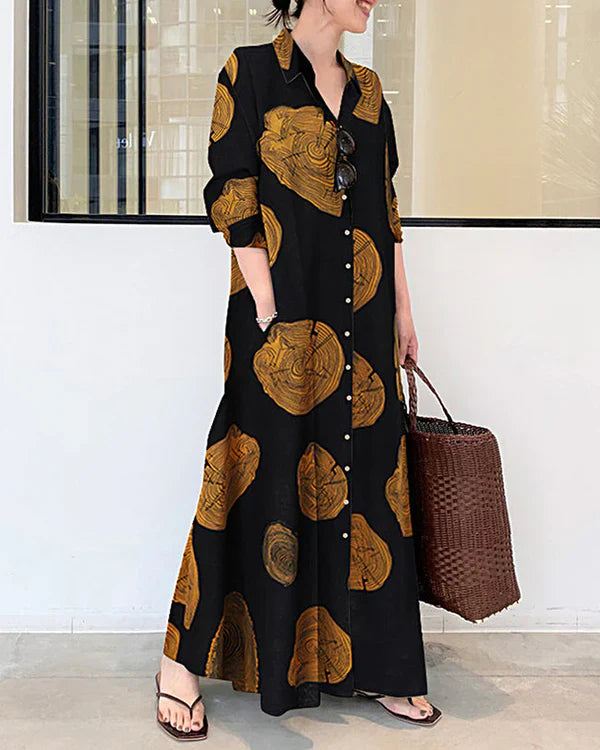Poleska - Elegant Long Sleeve Printed Maxi Dress