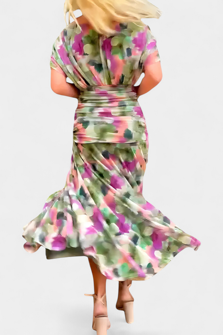 Lordanka - V-neck Long Dress With Floral Pattern