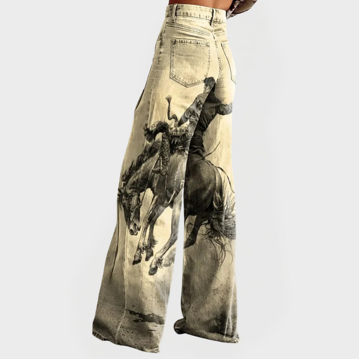 Lottie - Western Print Wide Leg Denim Jeans