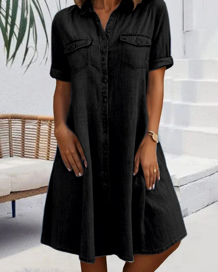 Sveta - Short Sleeve Button Denim Dress