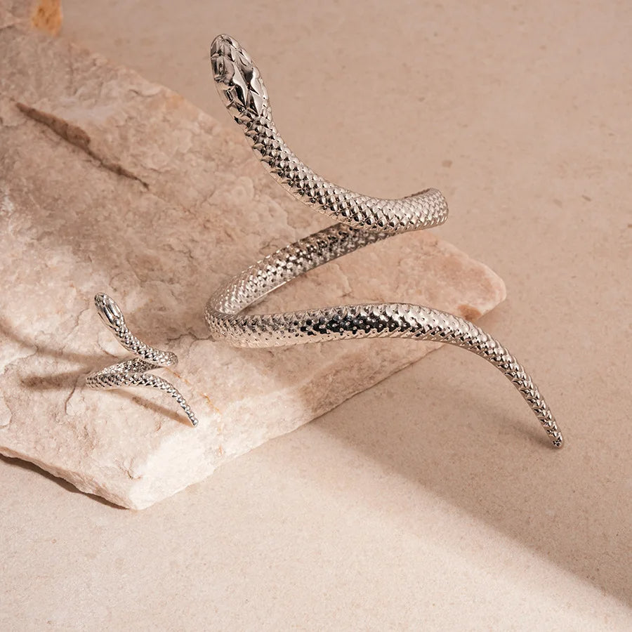 Zevella - Sculpted Snake Wrap Bracelet and Ring Set