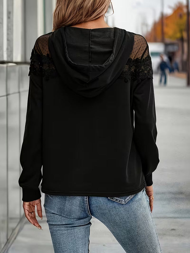 Miraella - Elegant Lace Mesh Hooded Top
