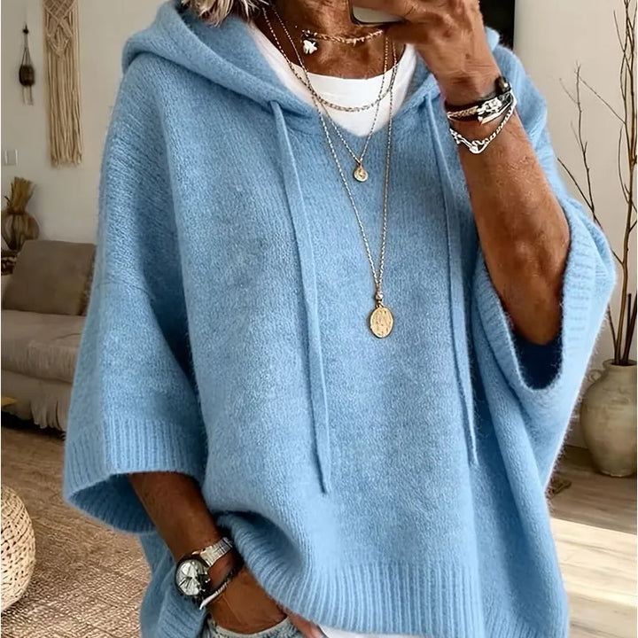 Oriaette - Oversized Knit Hoodie With Drawstring