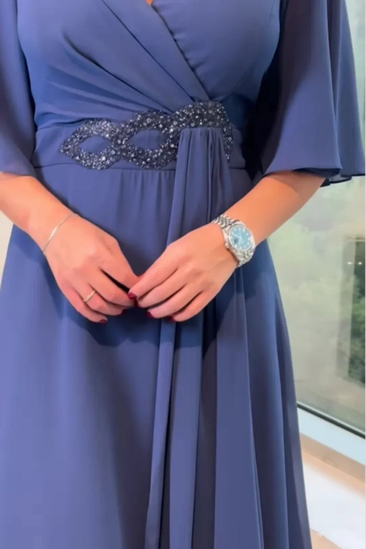 Bhagya - Elegant Long Chiffon Dress With V-Neckline