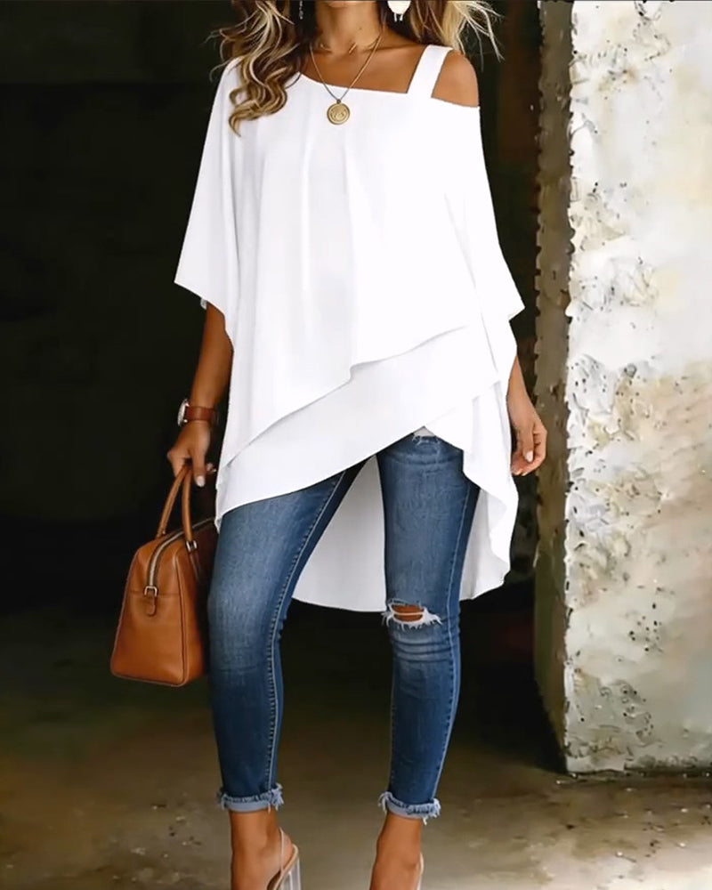 Aurona - Casual Off-Shoulder Asymmetrical Blouse