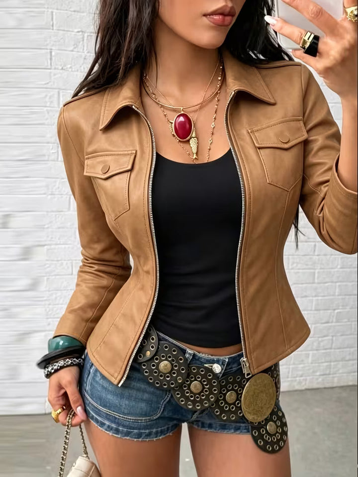Celita - Leather Jacket With Front Pockets