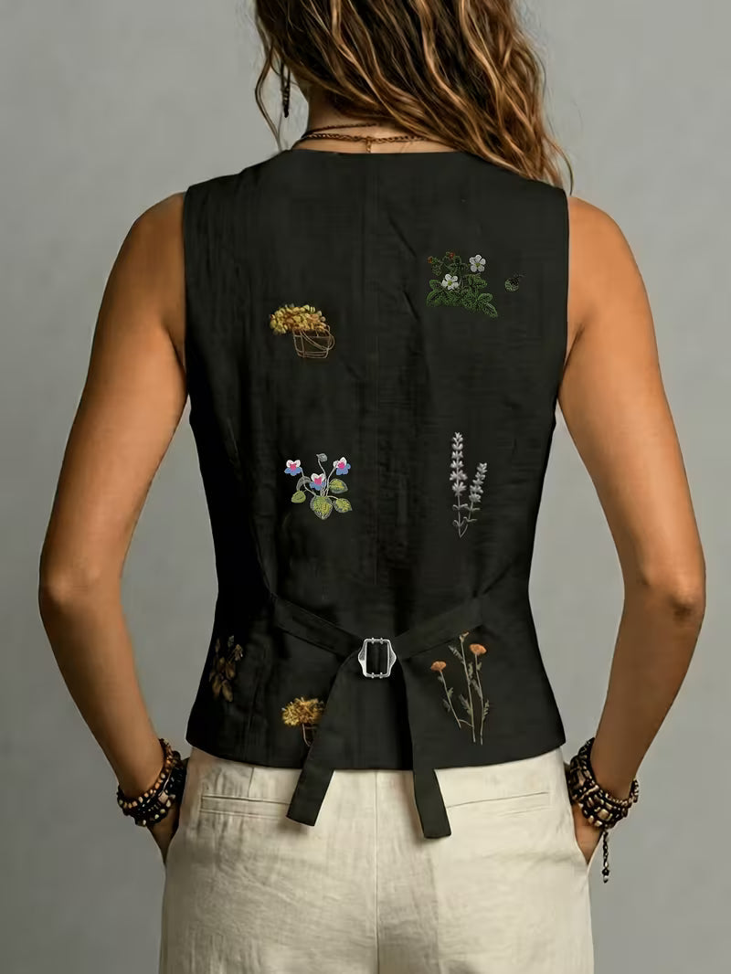 Zarelle - Embroidered Sleeveless Linen Vest