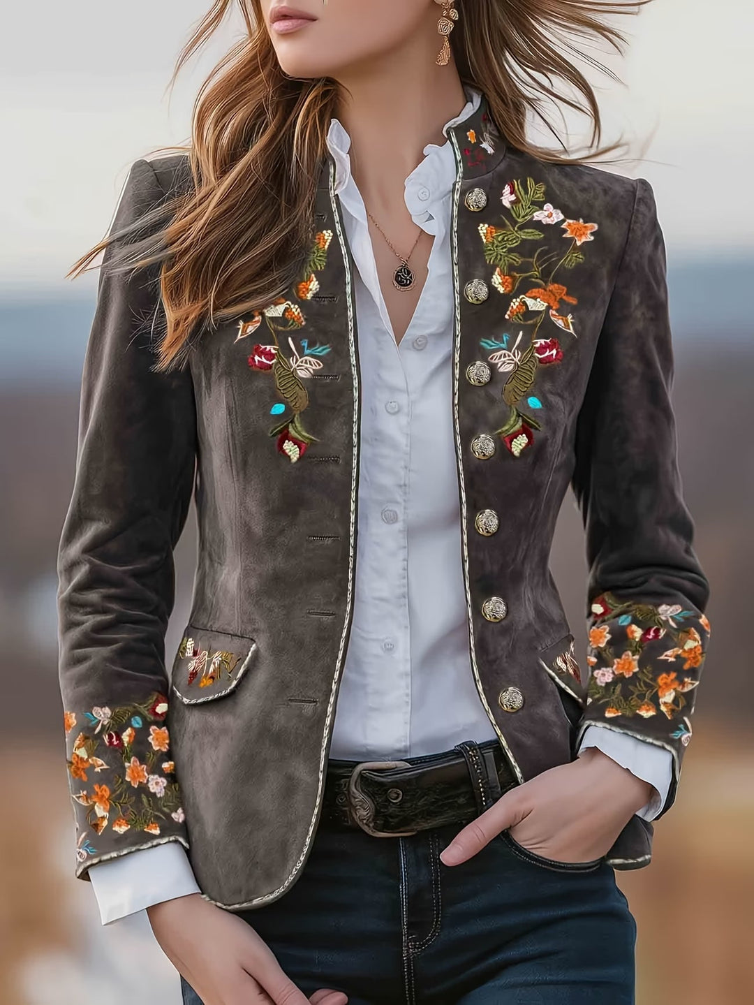 Anisaa - Elegant Jacket With Stand Collar