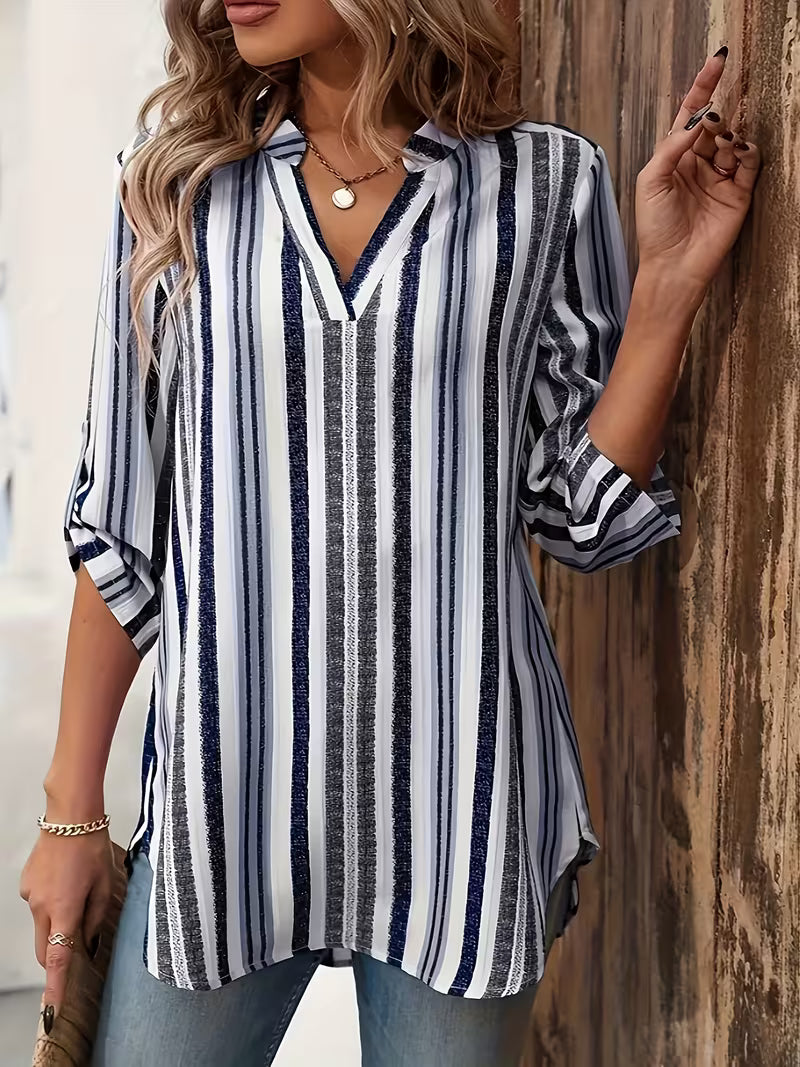 Elysis - V-neck Striped Loose Top