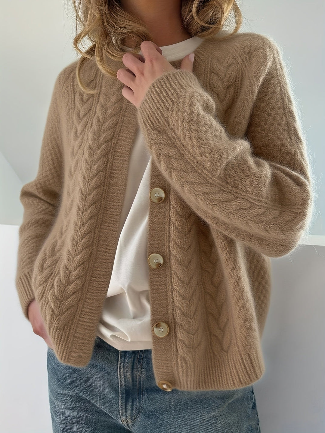 Dwina -  Cable Knitted Cardigan With Button