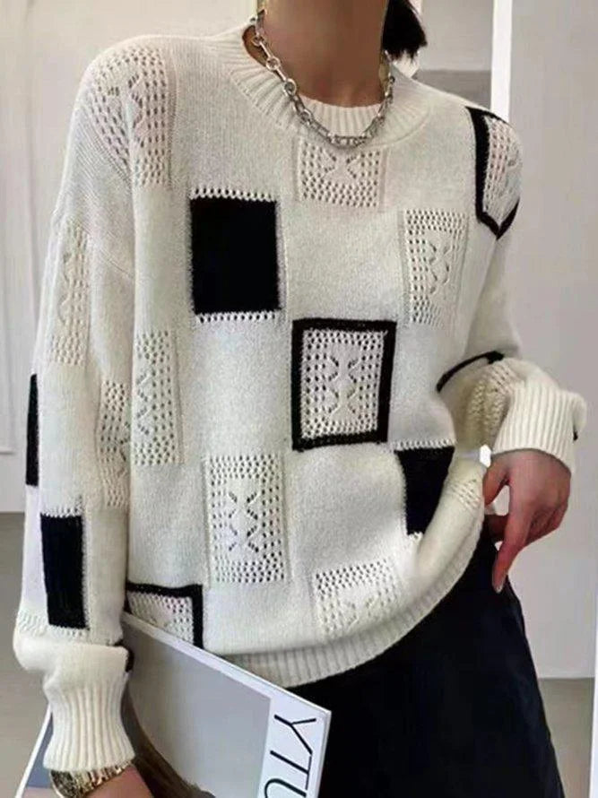 Azelauxa - Block Pattern Knitted Sweater