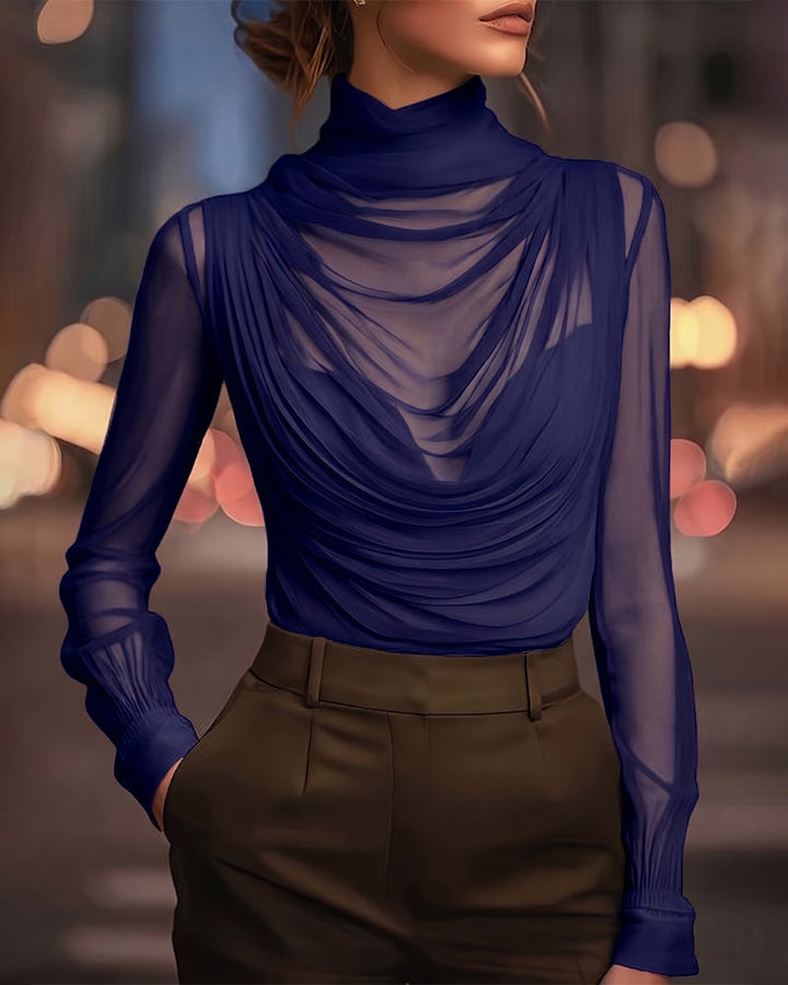 Jazmin - Sheer Draped High Neck Blouse