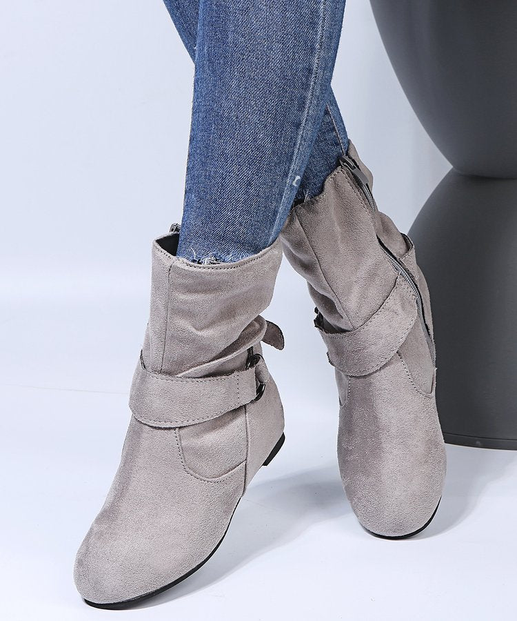 Elisira - Ankle Boots With Buckle Strap and Side Zipper