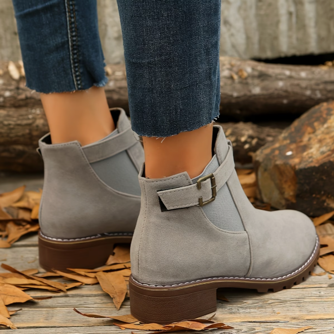 Rosaetta - Suede Ankle Boots with Buckle Strap