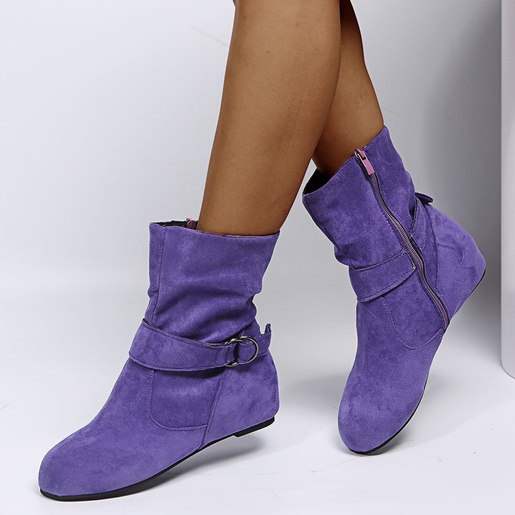Elisira - Ankle Boots With Buckle Strap and Side Zipper