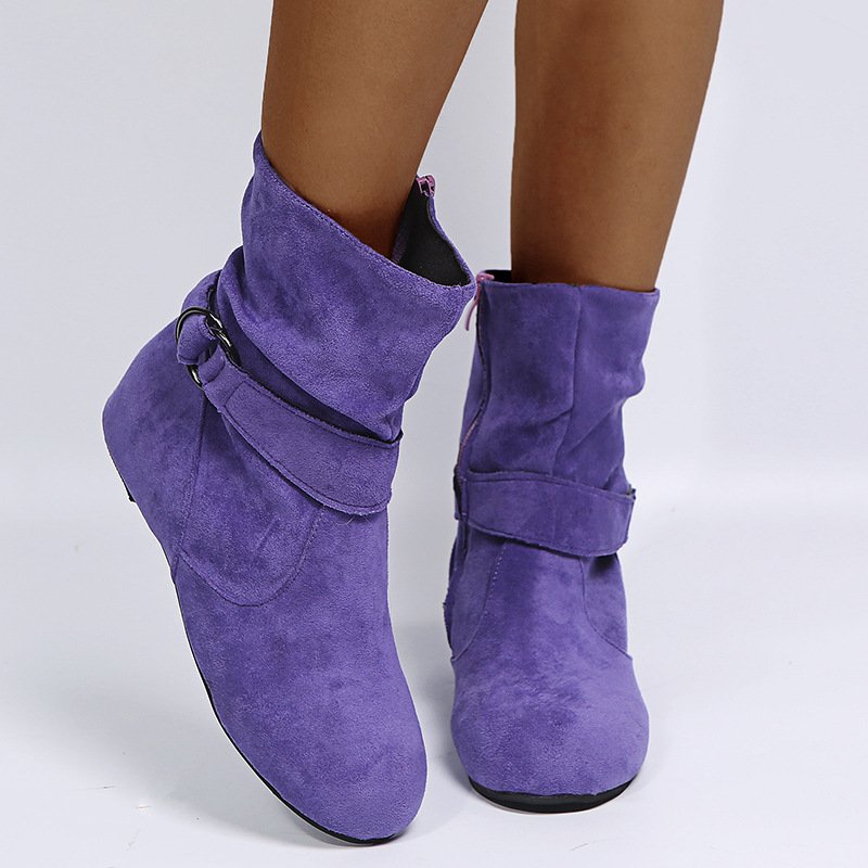 Elisira - Ankle Boots With Buckle Strap and Side Zipper
