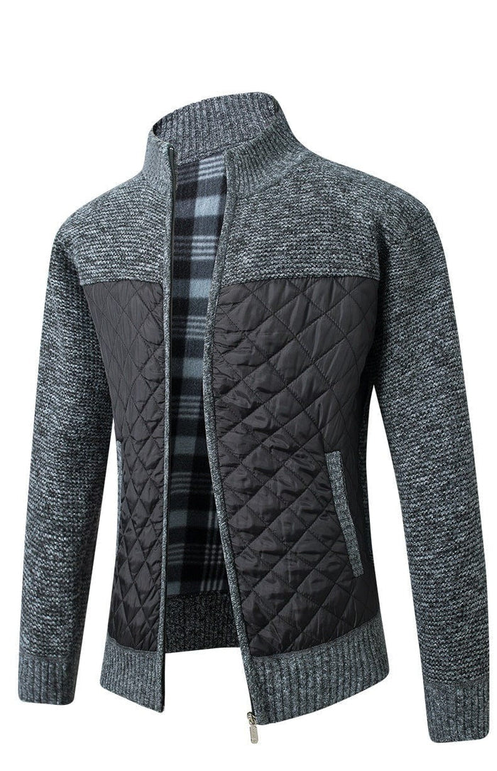 Spectorwave - Quilted Panel Full-Zip Knit Cardigan