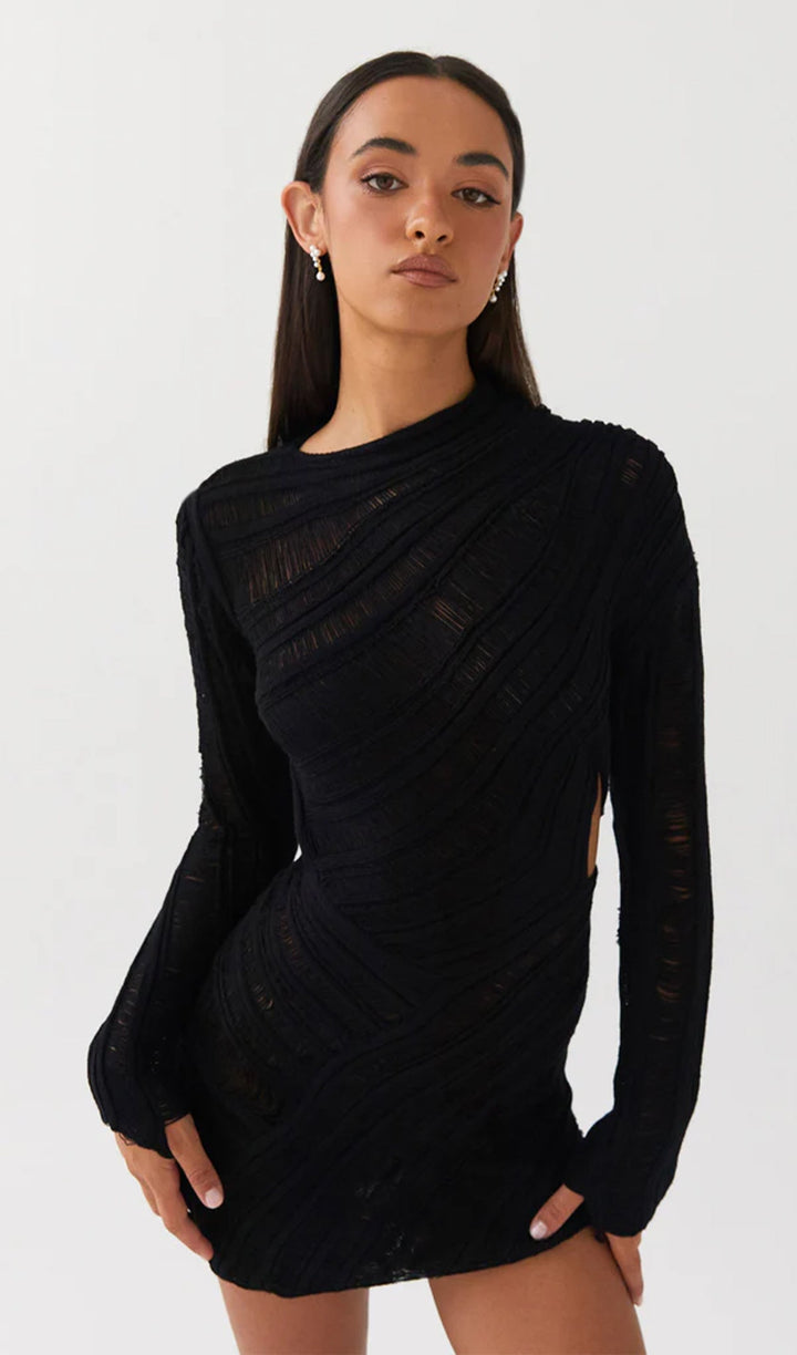 Veleda - Cut-Out Mini Dress with Textured Design