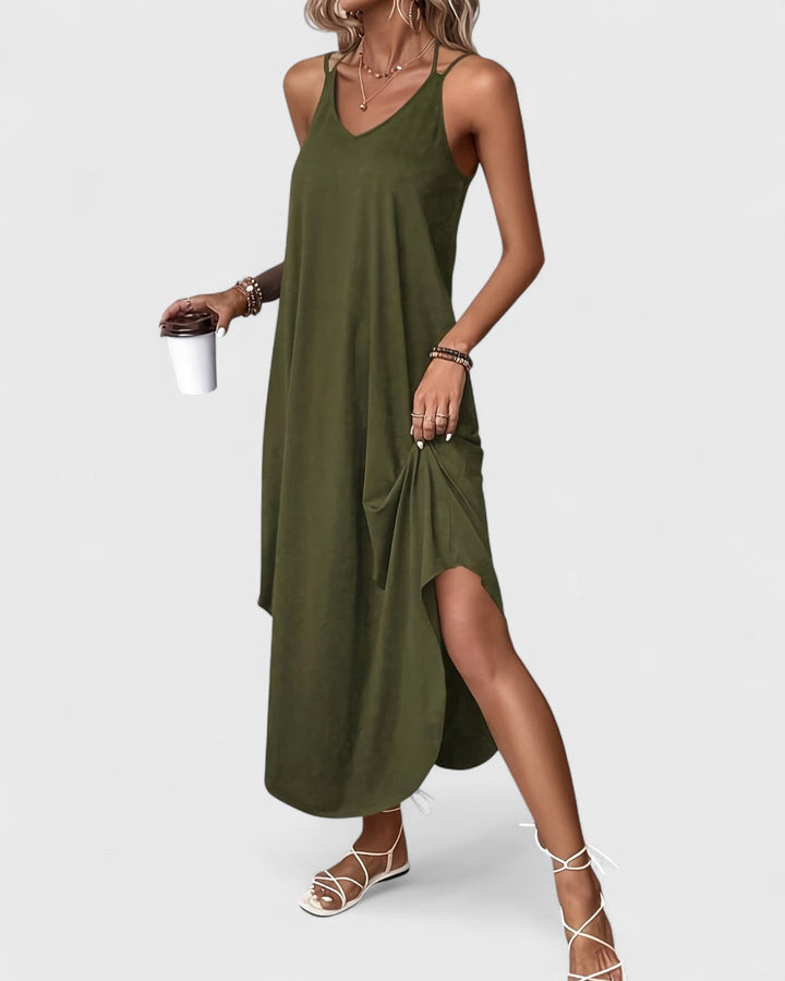 Tracie - Long Dress With Loose V Neck