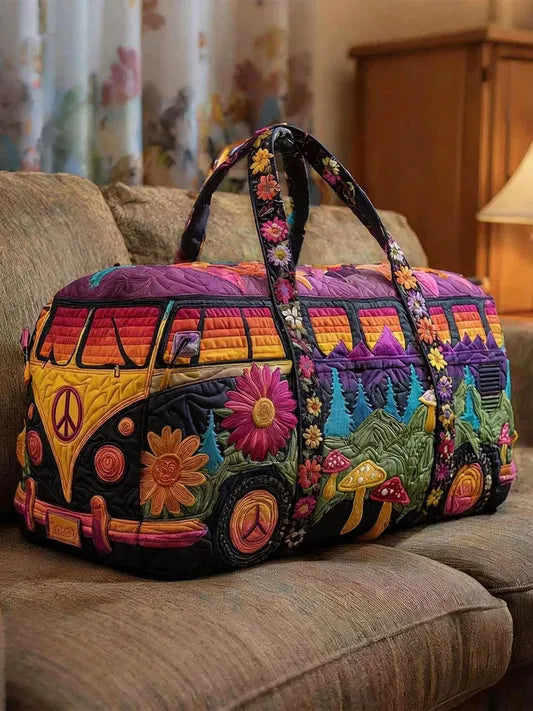 Zefea - Quilted Vintage Camper Print Travel Bag