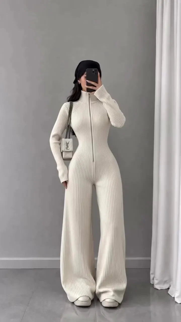 Gwenuna - Ribbed Knit Wide-Leg Jumpsuit