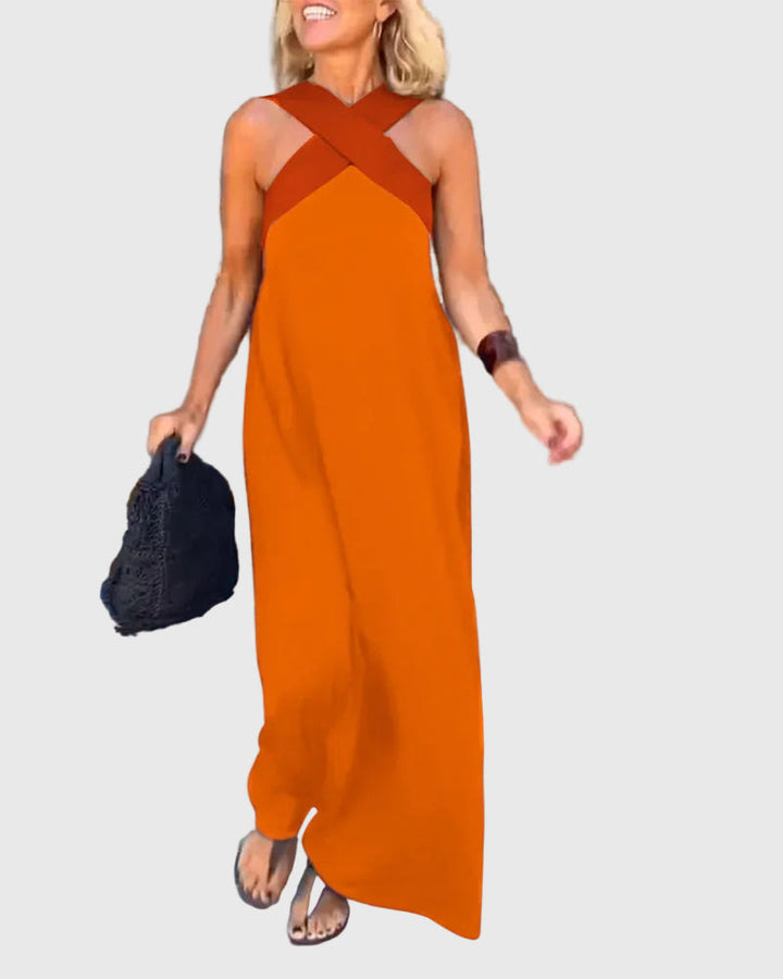 Frederikke - Elegant Maxi Dress With Crossover Neck