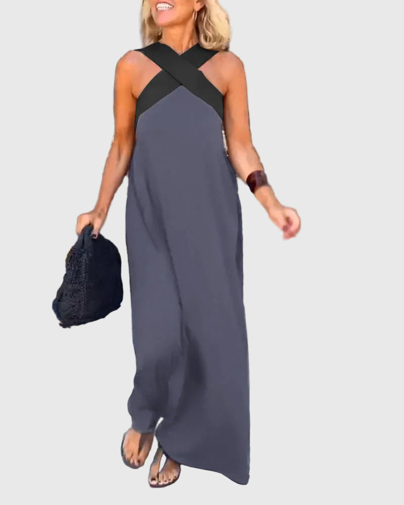 Frederikke - Elegant Maxi Dress With Crossover Neck