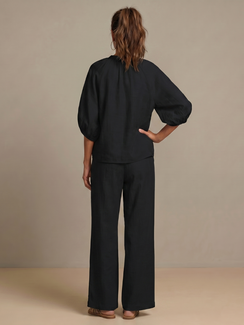 Sharina - Zip-up Blouse And Wide-Leg Pant Set
