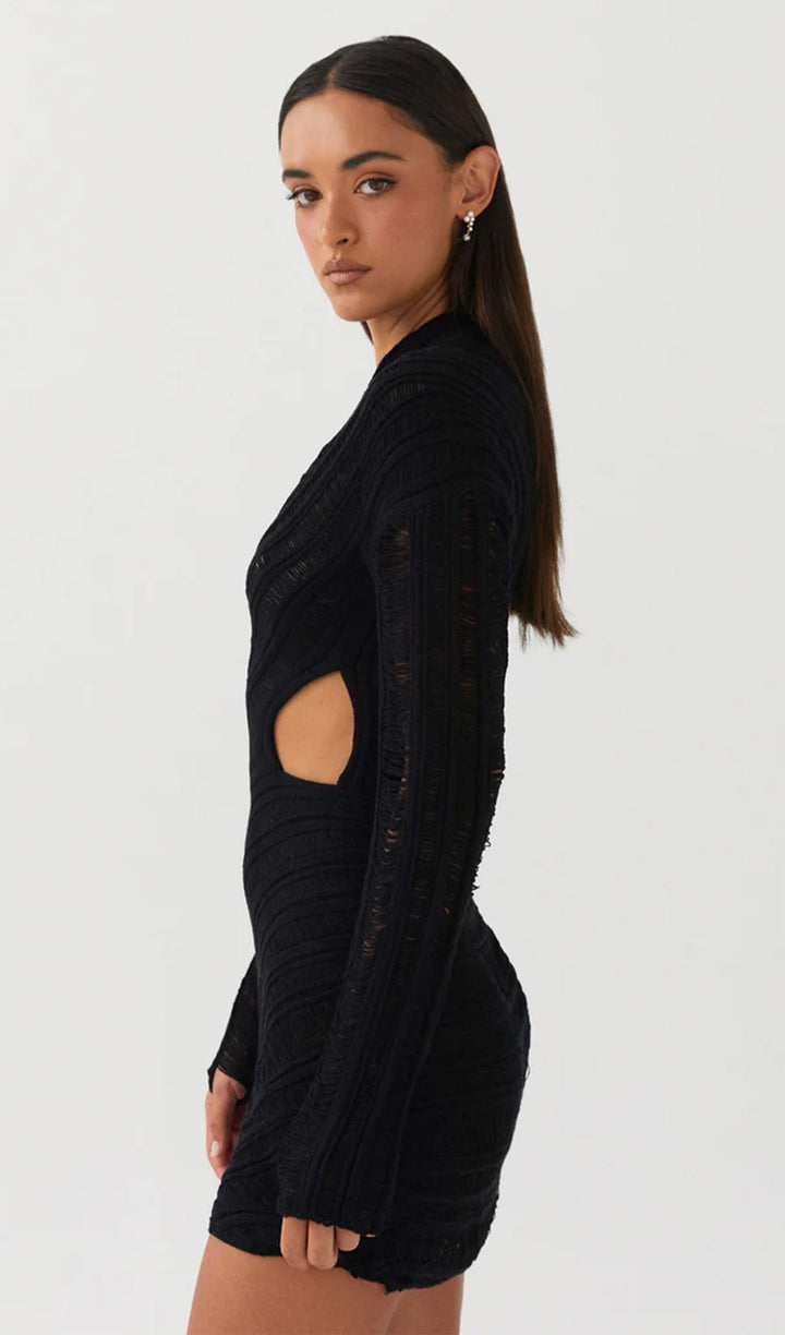 Veleda - Cut-Out Mini Dress with Textured Design