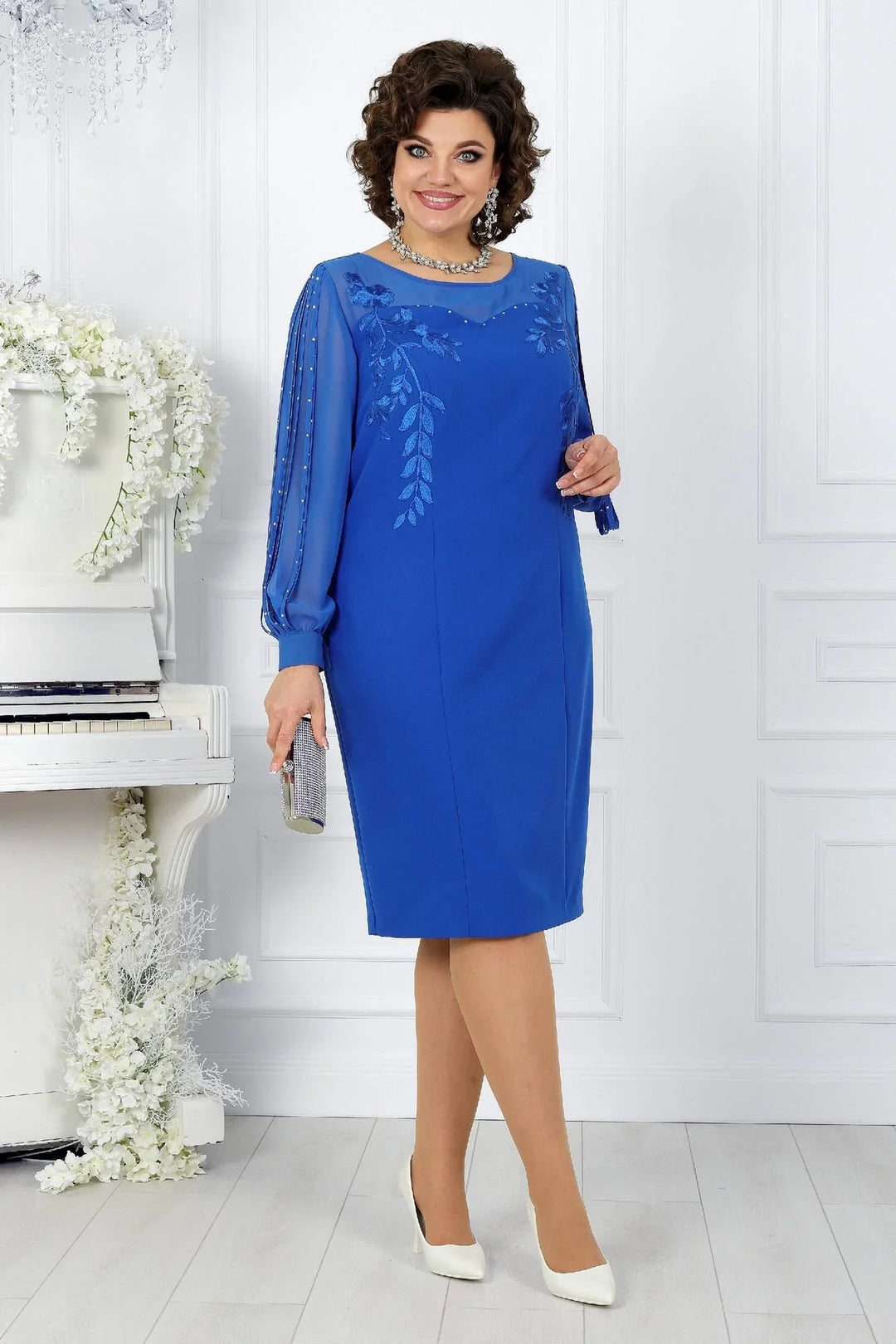Katreen - Stylish Long Sleeve Dress With Floral Embroidery