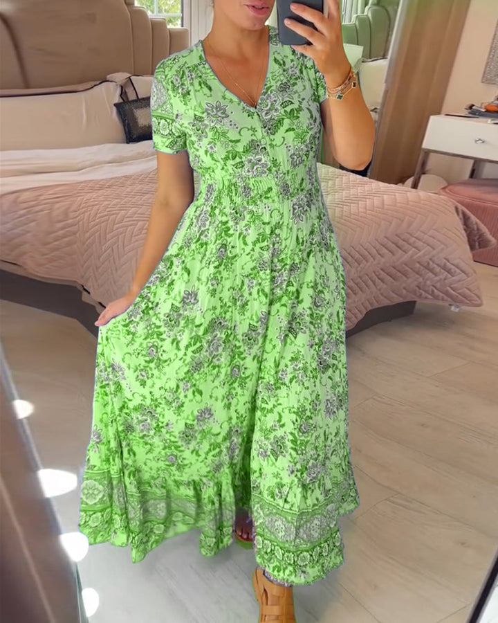Wibia - Floral Print V-Neck Dress