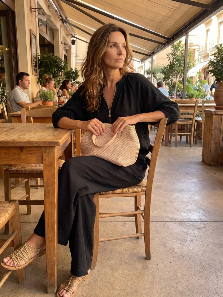 Sharina - Zip-up Blouse And Wide-Leg Pant Set
