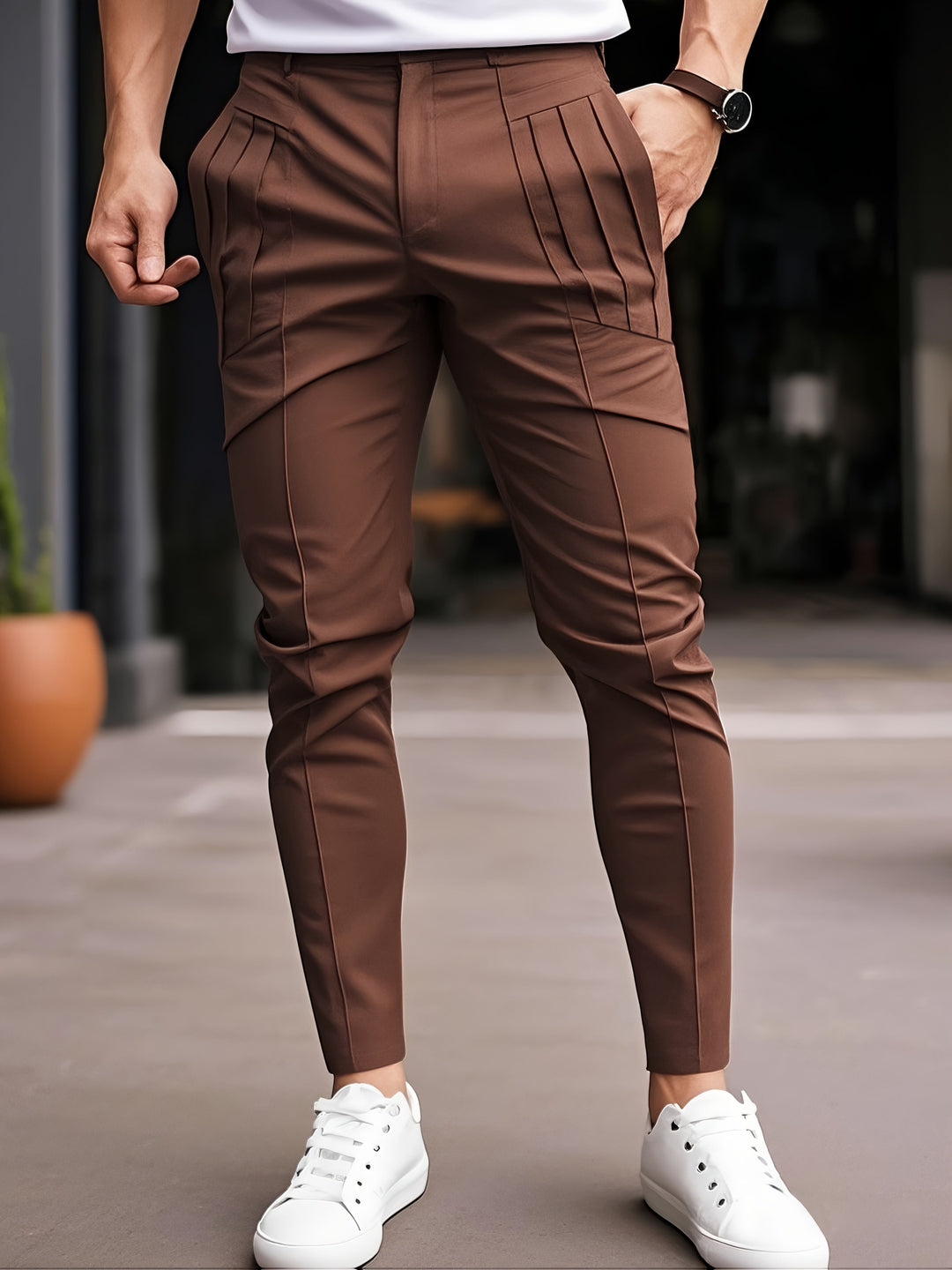 Lucier - Casual Slim Fit Pleated Pant Slant Pocket