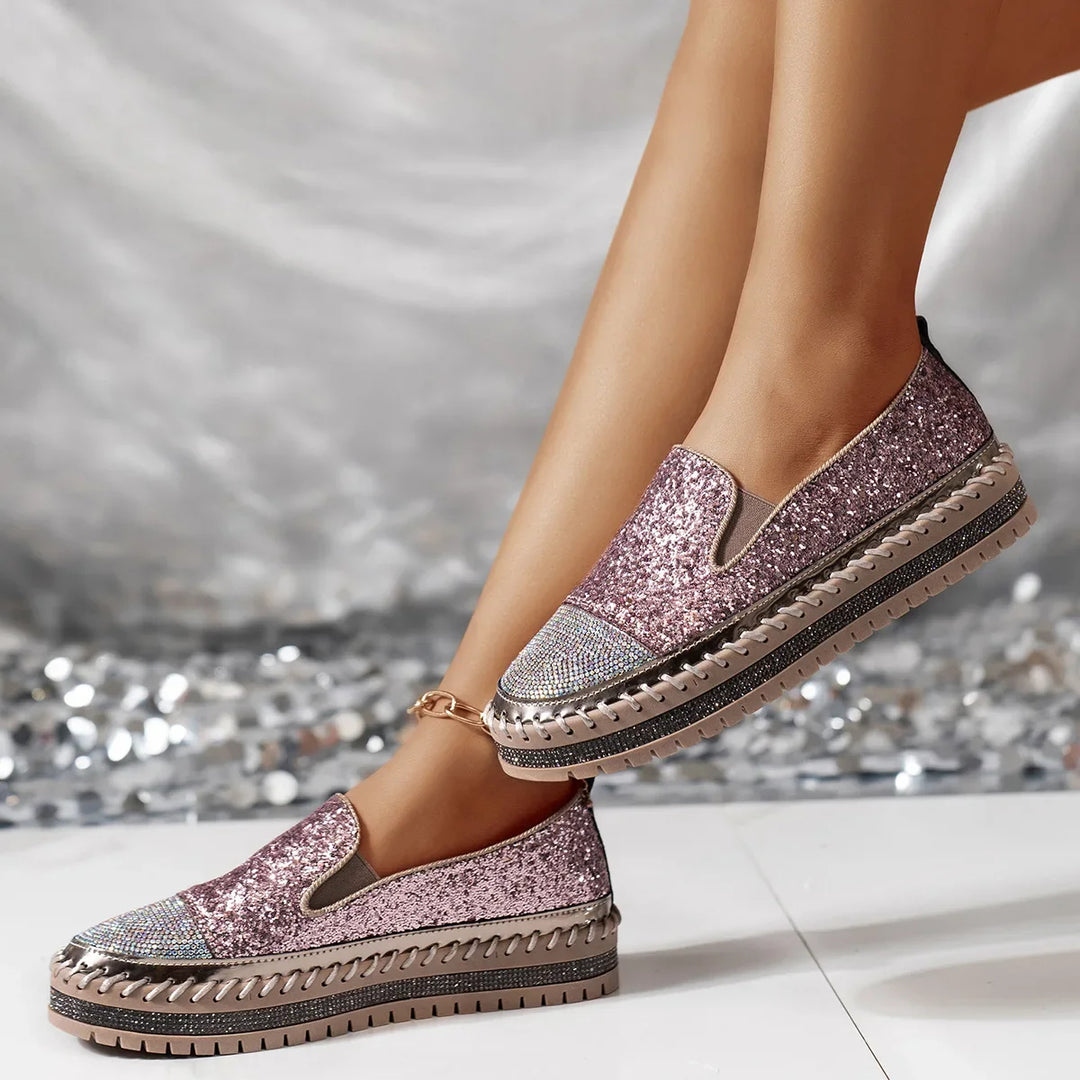 Lizka - Glitter And Rhinestone Platform Loafers