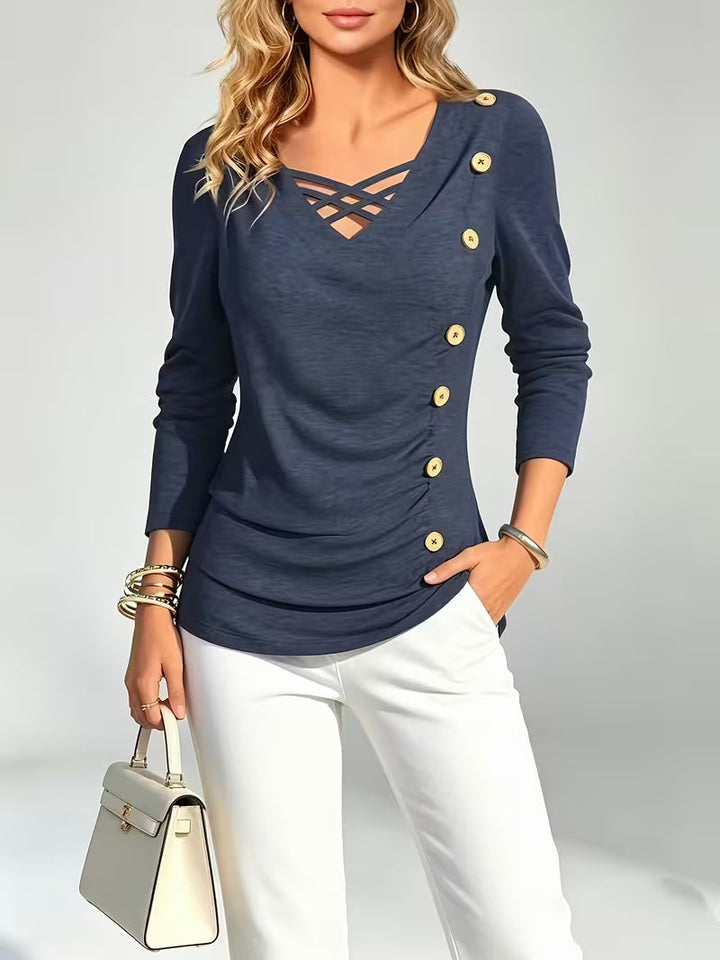 Keziana - V-neck Long Sleeve Button Top