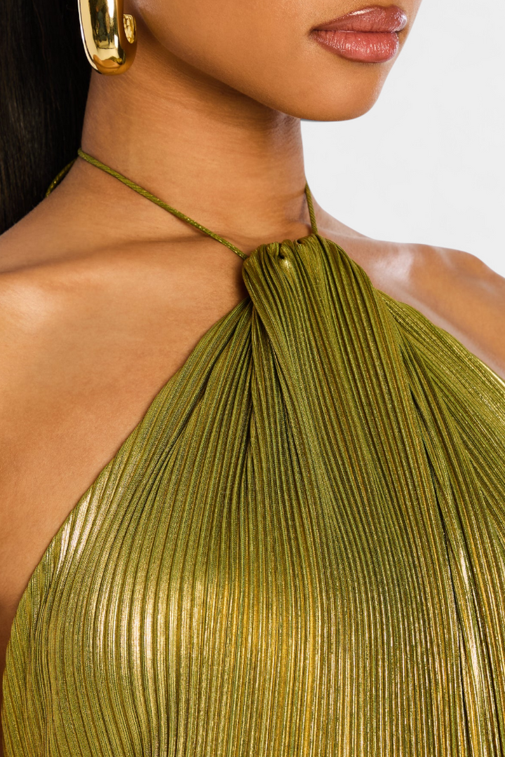 Kinia - Metallic Peridot Maxi Dress