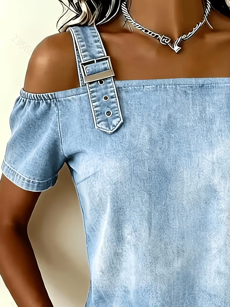 Kenya - Denim Off-Shoulder Short Sleeve Top