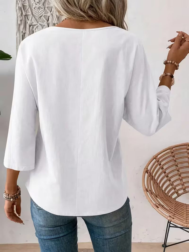 Soleelis - Floral Print Roll-Tab Sleeve Loose Top