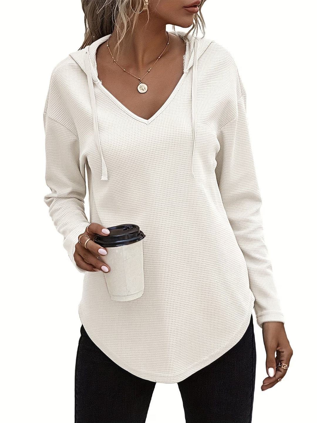 Laurette - Long Sleeve V Neck Hoodie